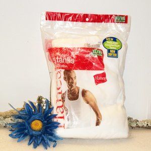 HANES Men's XL NEW Pack of 3 Tagless White Tanks 100% Cotton 46"-48" Chest